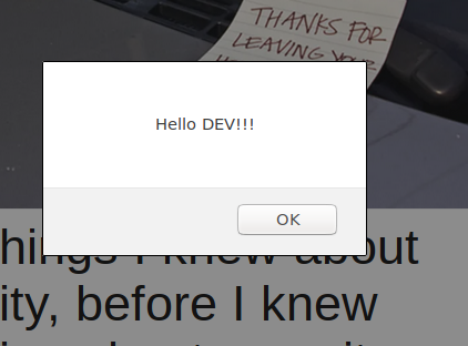 screenshot showing the "Hello DEV!" popup